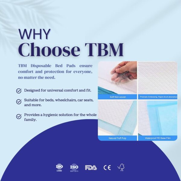 TBM 50 Disposable Incontinence Bed Pads 60 x 90 | Absorbent Underpad, Bed Mats, Incontinence Pads, Incontinence Sheets, Bed Pads, Incontinence Bed Sheets - Image 8