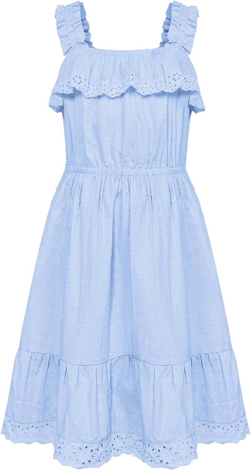 613kOw1jifL._AC_SL1500_.jpg GRACE KARIN Girls’ Summer Square Neck Elastic Ruched Straps Swiss Dot Princess Party A-Line Maxi Cotton Dress 5-12 Years - Image 1