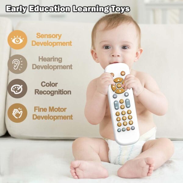 Bambebe Baby TV Remote Control Toy with Music Sound and Soft Light, Toddler Realistic Play TV Remote Toys Early Educational Learning Toy with 3 Language, Musical Baby Sounds Toys 6 12 18 Months - Image 5