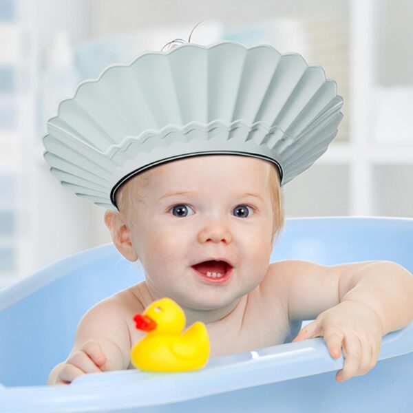 Baby Shower Cap Bathing Cap Safe Silicone Protection Bath Cap Soft Adjustable Visor Hat for Protector Head Eye Ear Shampoo Caps for Toddler,Baby, Kids,Children (Haze Blue) - Image 2