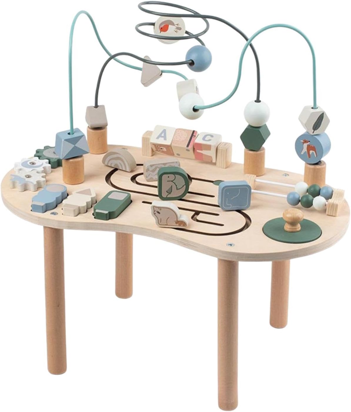 613zqBdT60L._AC_SL1500_.jpg MERIGLARE Activity Table with Bead Maze Wooden Sensory Play Table Activity Center for Boys Girls - Image 1