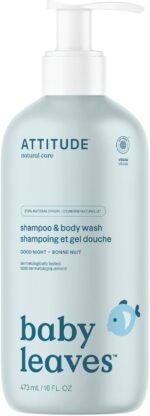 ATTITUDE 2in1 Hair Shampoo and Body Wash for Baby, Plant and Mineral-Based Gentle Formula, EWG Verified, Vegan Baby Products, Good Night, 473 mL