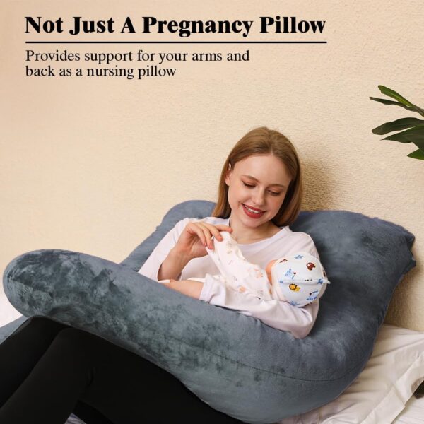 Chilling Home Pregnancy Pillows for Sleeping,U Shaped Maternity Pillow Pillow,55 inch Full Body Pillow Long Pillows for Sleeping, Maternity&Body Pillows for adults with Cover Velvet,Light Black - Image 4