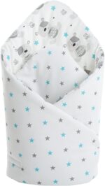 Medi Partners Swaddling Blanket Pillow 100% Cotton 75x75cm Sleeping Bag Double Sided Soft All Year Round Multifunctional Anti-Allergic Babies (Blue Teddy) - Image 2