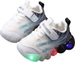 Light Up Fashion Sneaker for Toddler Boys Kids Led Breathable Cozy Lace-Up Sport Shoes Outdoor Running First Walking Toddler Girls Sneakers Black Shoes Boys Youth