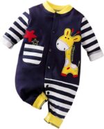 DCUTERQ Infant Baby Cute Cartoon Animals Giraffe Cows One-Piece Romper Cotton Long Sleeve Jumpsuit Bodysuit