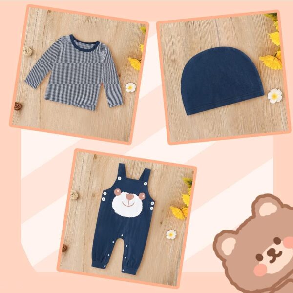 Infant Baby Boys Clothing Sets Newborn Baby Cotton Romper Outfits Suit Toddler Kids Pyjamas 3pcs Long Sleeves T-Shirt + Star Pattern Dungarees+ Hat 0-24 Months - Image 3