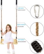 KINSPORY Wooden Swing, Wooden Tree Swing for Kid, Toddler Tree Swing Set, Wooden Swing Seat for Outdoor Porch Patio Garden Playgroud, Comes with Adjustable Nylon Rope and Tree Hanging Straps Kit - Image 6