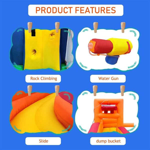 Ballsea Bouncy Castle, Inflatable Trampoline Bounce House with Long Slide, Climbing Wall, Ball Pit, Cannon, Bucket Dump for Kids Indoor Outdoor - Image 3