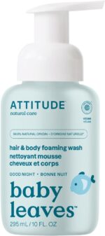 ATTITUDE 2-in-1 Hair and Body Foaming Baby Wash, EWG Verified Shampoo Soap, Dermatologically Tested, Made with Naturally Derived Ingredients, Vegan, Good Night, 295 mL