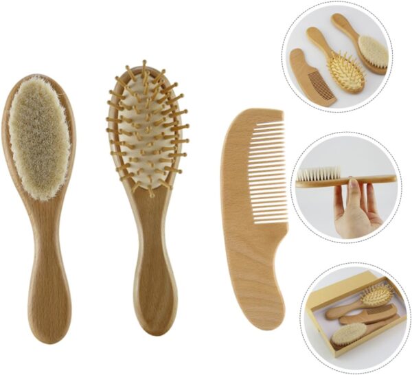 IWOWHERO 3-in-1 Baby Hair Care Wool Brush Wooden Comb Scalp Gentle Hair Brush Comb Set for Newborns - Image 4