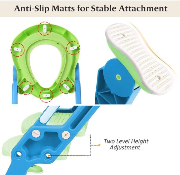 KATARUS Potty Training Toilet Seat with Step Stool Ladder for kids and baby Adjustable Toddler Toilet Training Seat with Soft Not-Cold Padded Seat Safe Handles and Non-Slip Wide Steps, Blue-Green - Image 3