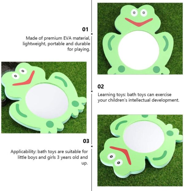 Kids Toys Toys Cartoon Bath Mirror Toy, EVA Bathing Plaything Frog- shape Bath Toy Lovely Bath Toy Mirror Children Frog Shower Playthings 2Pcs Travel Toddler Toys Baby Bath Tub - Image 5