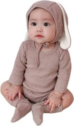 Baby Bunny Outfit Baby Boys Girls Easter Outfits Bodysuit Romper with 3D Bunny Ear Hat 0-24 Months