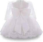 WOCINL Baby Girls Christening Long Sleeve Lace Bowknot Dresses Princess Wedding Birthday Pageant Party Baptism Tutu Gown