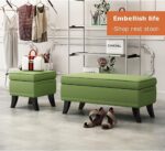 Storage Ottoman Footstool Bench with Folding Lid and Linen Upholstery Toy Box Chest Cube Organizer Removable Seat Cover for Living Room Storage - Image 2