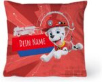 PICANOVA – PAW Patrol Marshall Cushion with Name 30x30 cm – Kids' Personalized Cushion – Decorative Pillow with Filling and Pillowcase – Throw Pillow with Name – Children's Cushion with Dog Cartoon