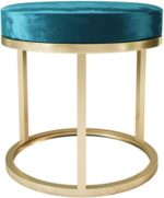 OLOTU Premium Leather Footstool High Resilience Sponge Ottomans Wrought Iron Stool Shoe Stools Makeup Vanity Sofa Stool Round