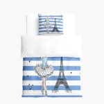 FANSU Girls Pink Duvet Cover Bedding Set 2 Piece, 3D Ballet Girl Pattern Kids Children Cartoons Quilt Cover & Pillow Set for Nursery Toddler Cot Single Size Bed (Eiffel tower,120x150cm+40x60cm) - Image 2