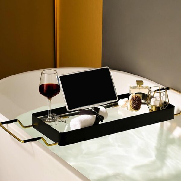 Bathroom Accessories Storage Shelf with Bathtub Tray for Bath Toys Dish Drainer Shampoo Soap Multifunctional Plastic Organizer Rack for Home (Black) - Image 5