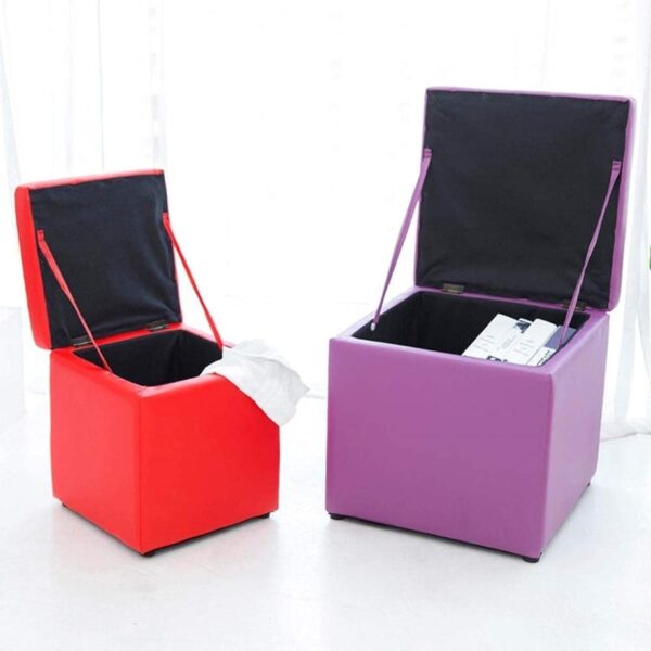 Faux Leather Upholstered Storage Ottoman Footstool Cube Bench Seat with Hinge Top Toy Box Organizer Chest - Image 4