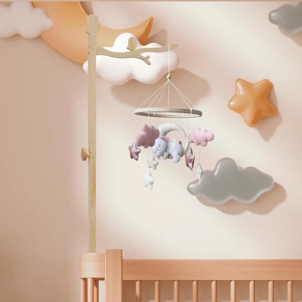 Baby Mobile Arm, Upgraded Wooden Crib Mobile Holder Without Mosquito Net, DIY DIY Cot Mobiles for Babies Mobile Stand Easy Installation for Hanging Bed Bell(Without Mosquito net) - Image 6