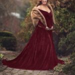 Runstarshow Maternity Dress Photoshoot Baby Shower Dresses for Pregnant Women Maternity Clothes Long Sleeve V-Neck Velvet Pregnancy Dresses Maternity Gown Photography Party Dress Plus Size S-XL - Image 2