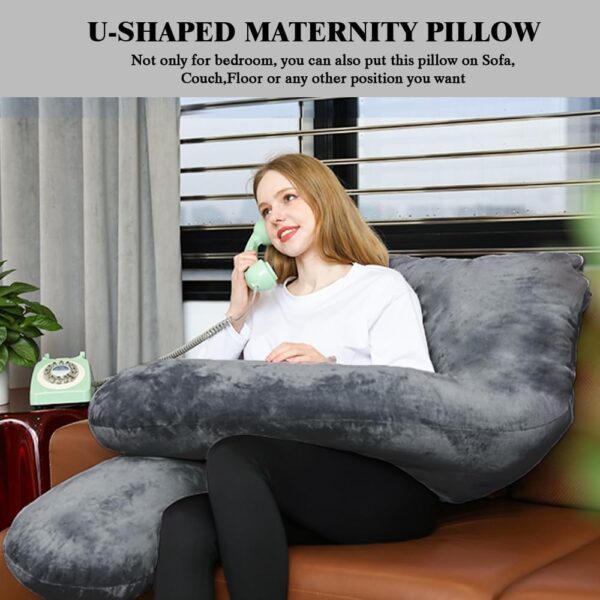 Chilling Home Pregnancy Pillows for Sleeping,U Shaped Maternity Pillow Pillow,55 inch Full Body Pillow Long Pillows for Sleeping, Maternity&Body Pillows for adults with Cover Velvet,Light Black - Image 5