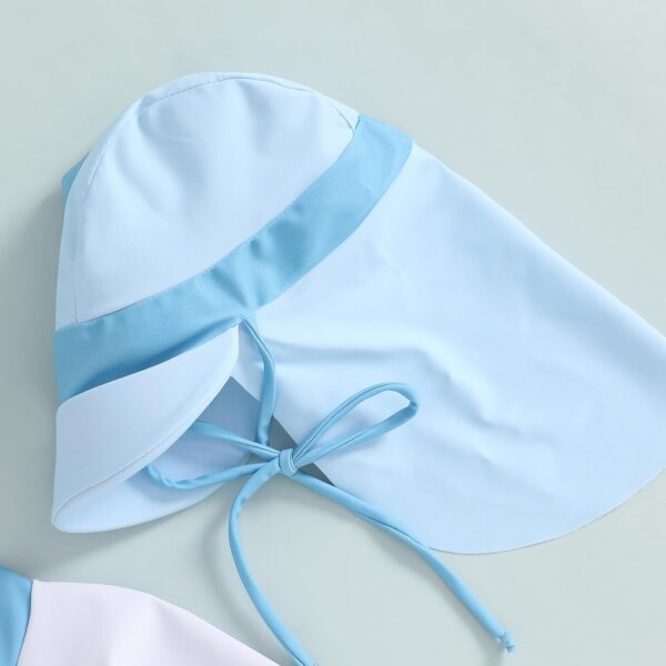 Geagodelia Baby Boy Swimming Costume Infant Boys One Piece Swimsuit Long Sleeve Contrast Color Dinosaur Bathing Suit Summer Rash Guard Sun Hat - Image 6