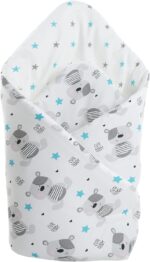 Medi Partners Swaddling Blanket Pillow 100% Cotton 75x75cm Sleeping Bag Double Sided Soft All Year Round Multifunctional Anti-Allergic Babies (Blue Teddy)