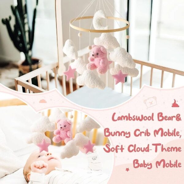 FROVOL Baby Crib Mobile For Boys Girls, Boho Nursery Baby Mobile For Crib, Cute Bear Velvet Rotated Hangi Decor, Nursery 360° - Image 3