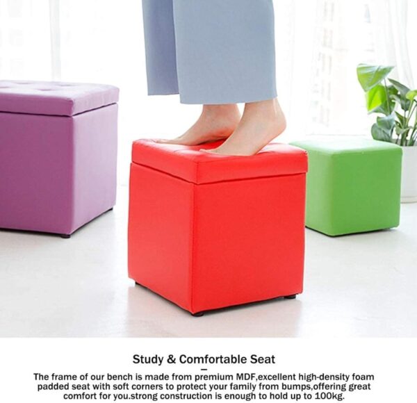 Faux Leather Upholstered Storage Ottoman Footstool Cube Bench Seat with Hinge Top Toy Box Organizer Chest - Image 6