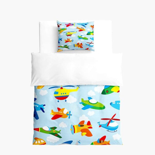 FANSU Children Boys Kids Duvet Cover Bedding Set 2 Piece, 3D Cartoon Car Print Easy Care Quilt Cover & Pillow Set for Nursery Toddler Cot Single Size Bed (Aircraft,120x150cm+40x60cm) - Image 2