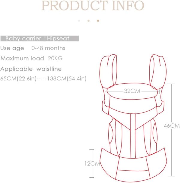 SONARIN Premium Breathable Baby Carrier with Storage Bag,Sunscreen Hood,Ergonomic,for Newborn to Toddler(0-48 Months),Head Support,Maximum Load 20kg,Front Facing Baby Carrier(Grey) - Image 6