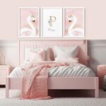 Swans Set of 3 Large Wall Art with Frames, Nursery Framed Wall Pictures, Playroom Wall hangings, Baby Girl Children Bedroom, A4, A3, A2, 20x30 in Black Frame A2 16.54 x 23.39 in / 42 x 59.4 cm - Image 7