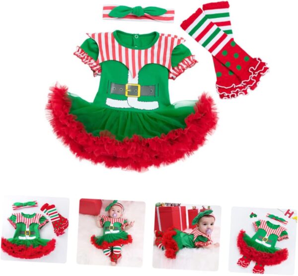 OATIPHO Baby Toddler Costumes Dress Set 3-6 Months Christmas Clothes Baby Dress Set Breathable Gauze Collar Christmas Atmosphere Green - Image 9