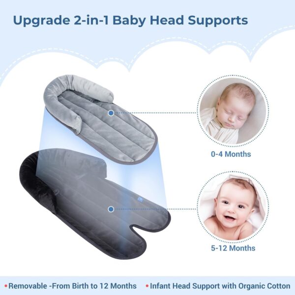 INFANZIA New 2-in-1 Head & Body Supports for Baby Newborn Infants - Extra Soft Car Seat Insert, Cushion Pads for Baby Bouncer, Strollers, Swing, 20x11.8 in, Black - Image 6