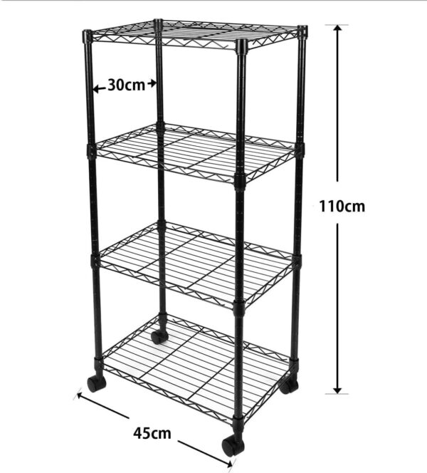 Simple Deluxe 4-Shelf Shelving Unit, Metal storage wire shelf rack with wheels, Height adjustable Storage Organiser For Kitchen, Bathroom,Office or Other Home Spaces,45W x 30Dx 110Hcm,Black - Image 2