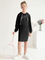 ESHOO Girls 2 Piece Outfits Kids Hooded Pullover Sweatshirt Tops Cami Dress Clothing Set Teen Girls Bodycon Dress and Hoodie Crop Top Sweatshirt Fall Winter Clothes - Image 2