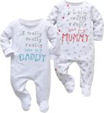 Tinykeke Newborn Baby Boy Girl Letters Footies Romper Unisex-Baby 2 Pack Footed Jumpsuit