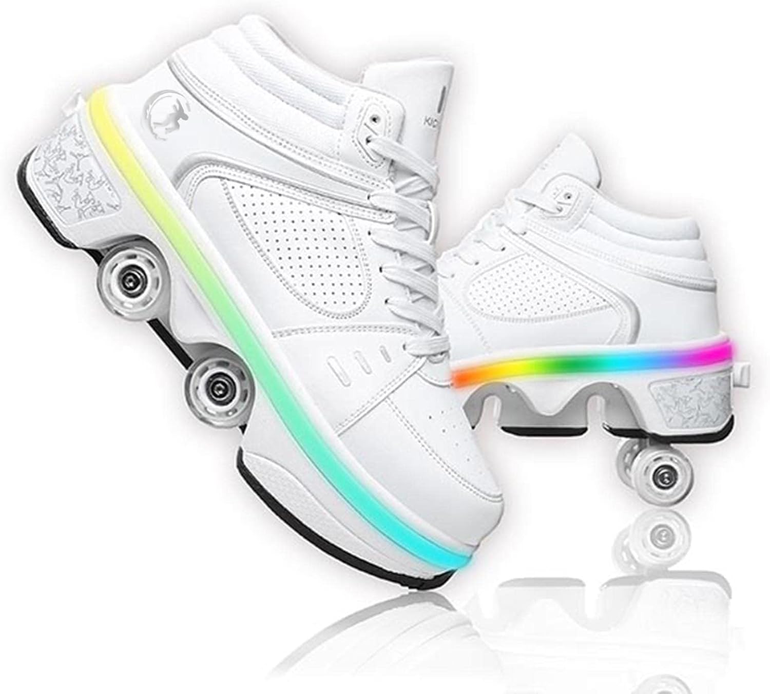 61BvTiVsKDL._AC_SL1500_.jpg Roller Skate Shoes Unisex Shoes with Wheels That Pop Out 2-in-1 Skate Shoes & Sneakers Shoes That Turn Into Roller Skates Gift for Kids Boys Girls Men and Women - Image 1