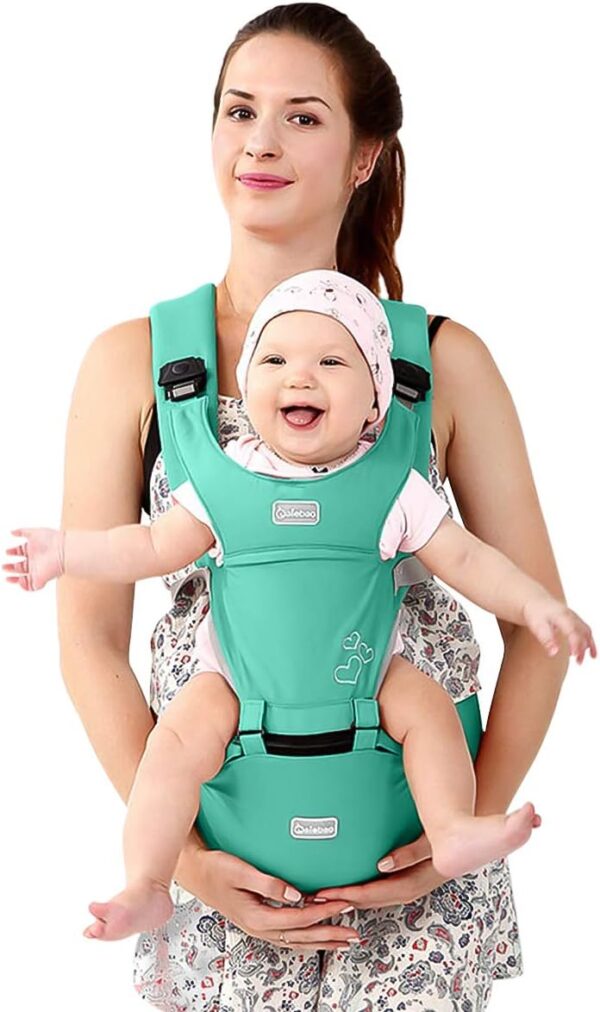 SONARIN Front Premium Hipseat Baby Carrier, Multifunctional, Ergonomic, 100% Cotton, Butterfly Rotary Buckle, 6 Carrying Positions,Safe and Comfortable, Adapted to Your Child's Growing(Green) - Image 3