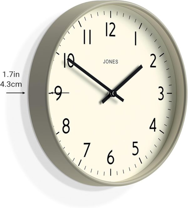 Jones Clocks® Vibrant Round Wall Clock in Acrylic the 'Studio' in Grey, 30 x 30 x 4cm - Image 6