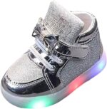 Baby Girls Glitter Light Up Sneaker Toddler Soft Sole Led Bow Loafers Fashion Infant Sport First Walking Flat Shoes Toddler Girl Summer Shoes Kids Pool Shoes Boys