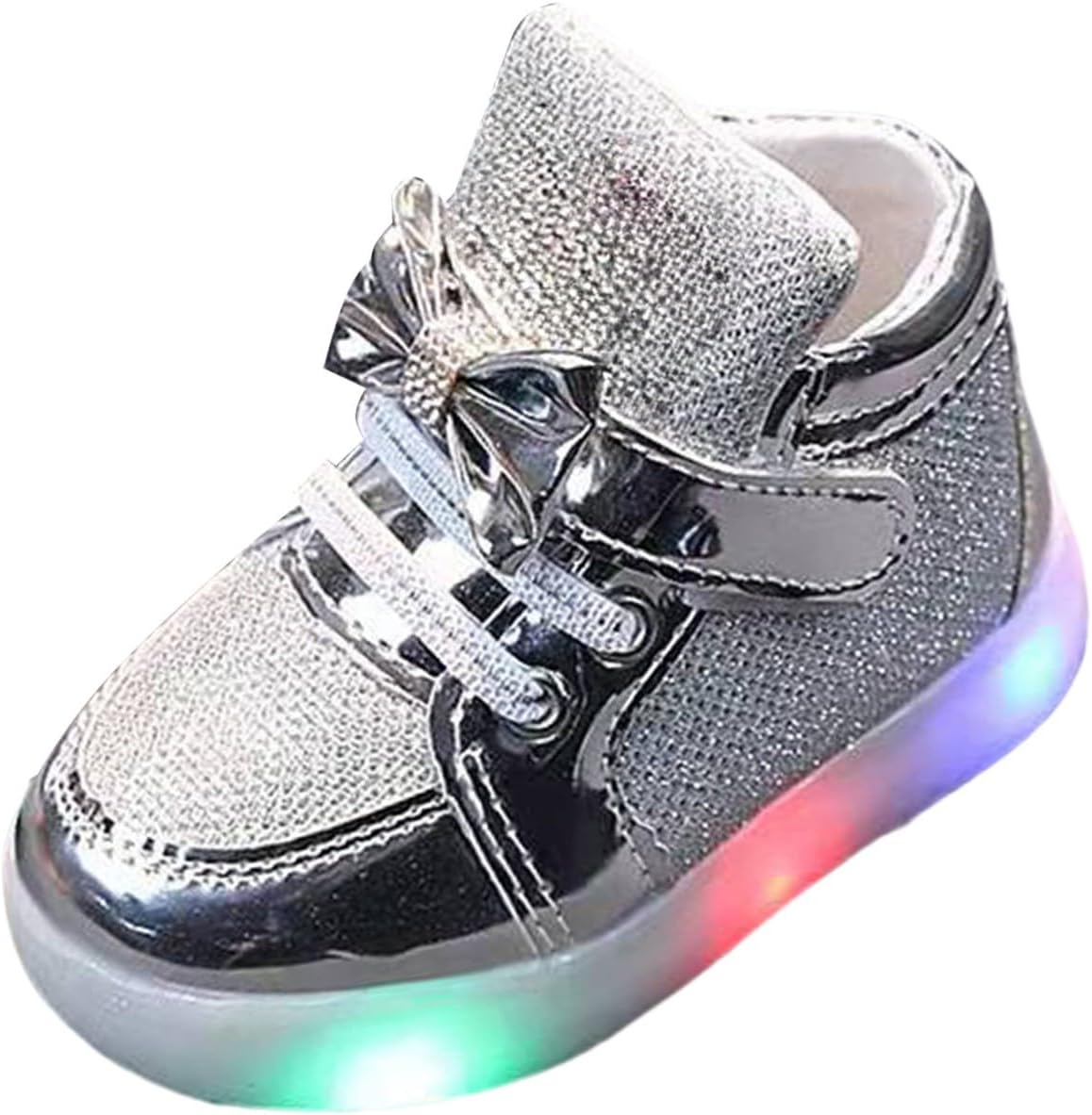 61D4OngsJ1L._AC_SL1500_.jpg Baby Girls Glitter Light Up Sneaker Toddler Soft Sole Led Bow Loafers Fashion Infant Sport First Walking Flat Shoes Toddler Girl Summer Shoes Kids Pool Shoes Boys - Image 1