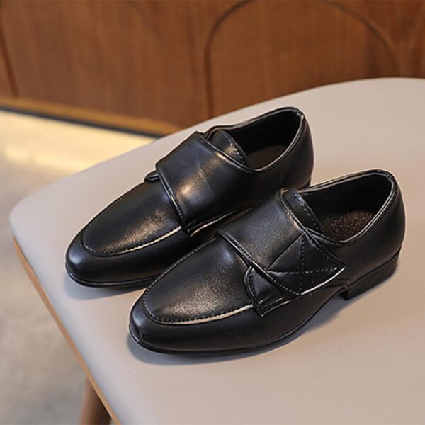 Infant Baby Boys Girls Classic PU Leather Wedding Loafers Toddler 𝐎xford Dress Shoes First Steps Walking Flat Shoe Boys Leather Shoes Pointed Low Heel Solid Color Hook Loop Comfortable Dress Shoes - Image 2