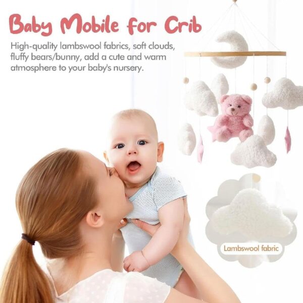 FROVOL Baby Crib Mobile For Boys Girls, Boho Nursery Baby Mobile For Crib, Cute Bear Velvet Rotated Hangi Decor, Nursery 360° - Image 4