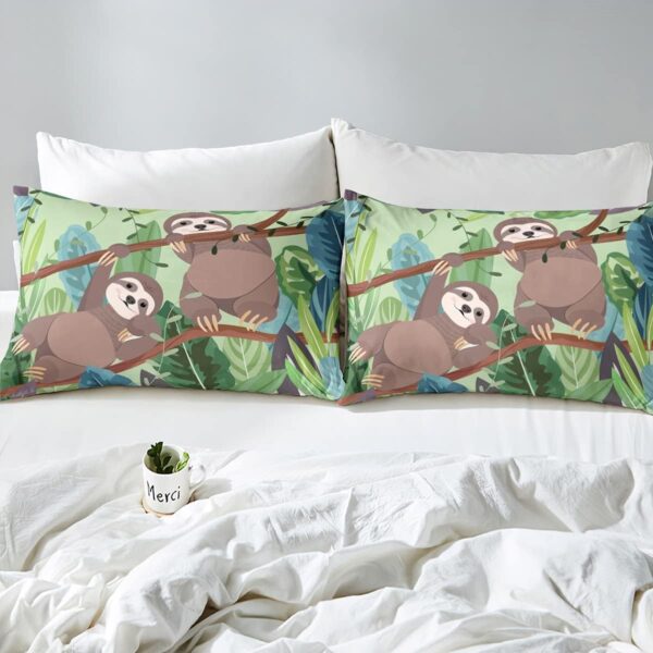 Tropical Leaves Duvet Kids Cartoon Sloth Duvet Insert Nursery Cute Animal Comforter for Boys Girls Children Teens Funny Sloths Duvet Set Single Size With 1 Pillow Case - Image 3