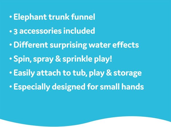 Yookidoo FunEleFun Fill ‘N’ Sprinkle Bath Toy. An Elephant Trunk Funnel Toddlers Play with 3 Interchangeable Trunk Accessories That Spins, Twist and Sprinkle, Promotes Kids STEM-Based Learning (Grey) - Image 7