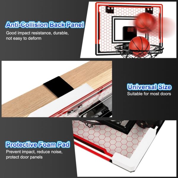 OSDUE Mini Basketball Hoop, Basketball Hoop for Kids, Indoor Basketball Hoop Toys with Net, 3 Balls, Air Pump, Electronic Scoreboard, for Door Bedroom Outdoor Mini Hoop Games Sport Toys Gifts-B - Image 3
